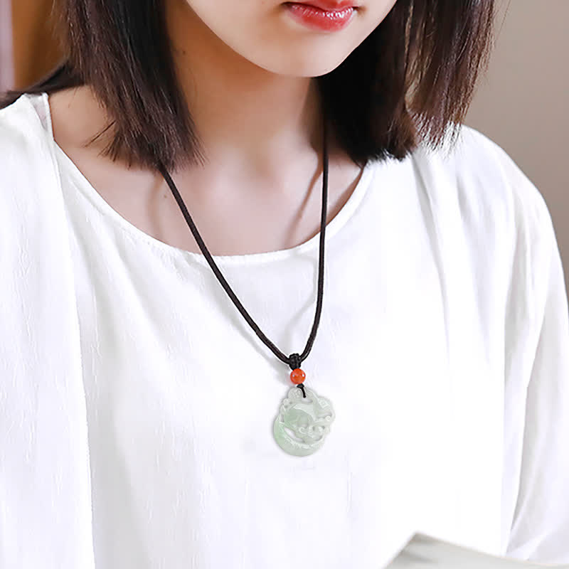 Nimara Ritual Year of the Rabbit White Jade Crescent Moon Protection Necklace Pendant