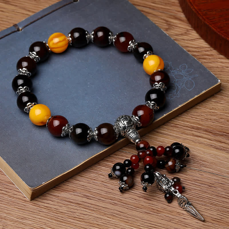 Nimara Ritual Natural Tiger Eye Red Agate Dragon Vein Agate Stone Vajra Dorje Power Healing Bracelet Car Decoration