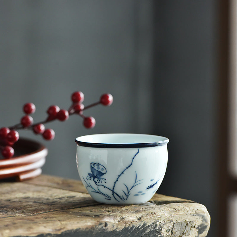 Nimara Ritual Koi Fish Lotus Flower Leaf Mountains Tree Ceramic Teacup Kung Fu Tea Cup 130ml