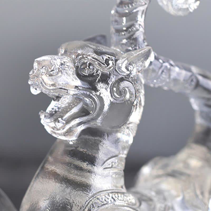 Nimara Ritual Feng Shui Four Symbols Azure Dragon Handmade Liuli Crystal Art Piece Home Office Decoration