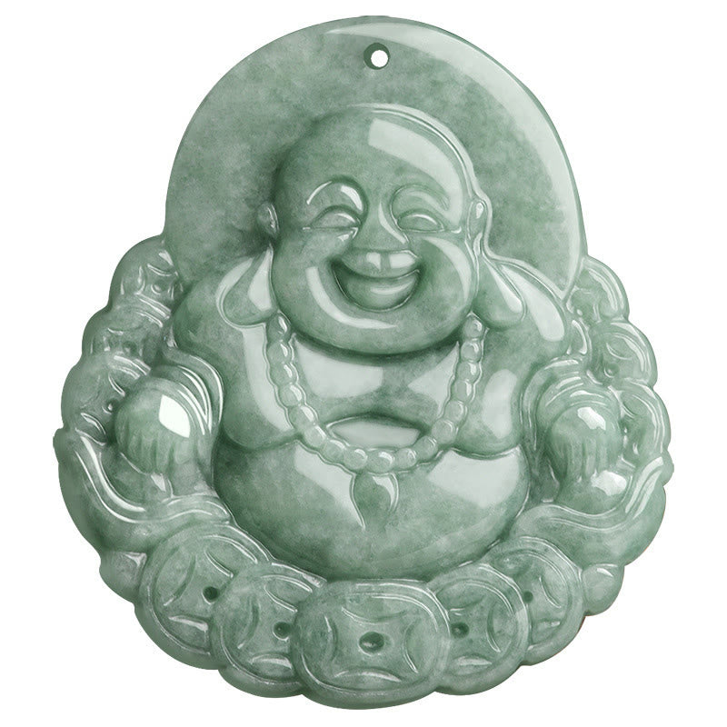 Nimara Ritual Laughing Buddha Natural Jade Copper Coin Abundance Necklace Pendant
