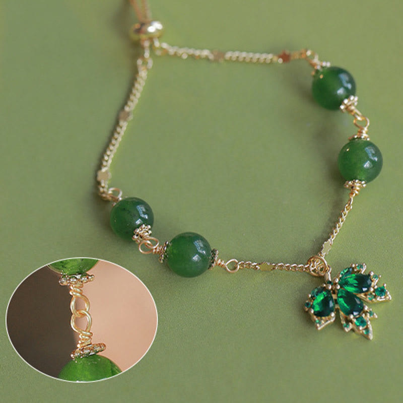Nimara Ritual 14k Gold Plated Green Chalcedony Maple Leaf Courage Strength Bracelet