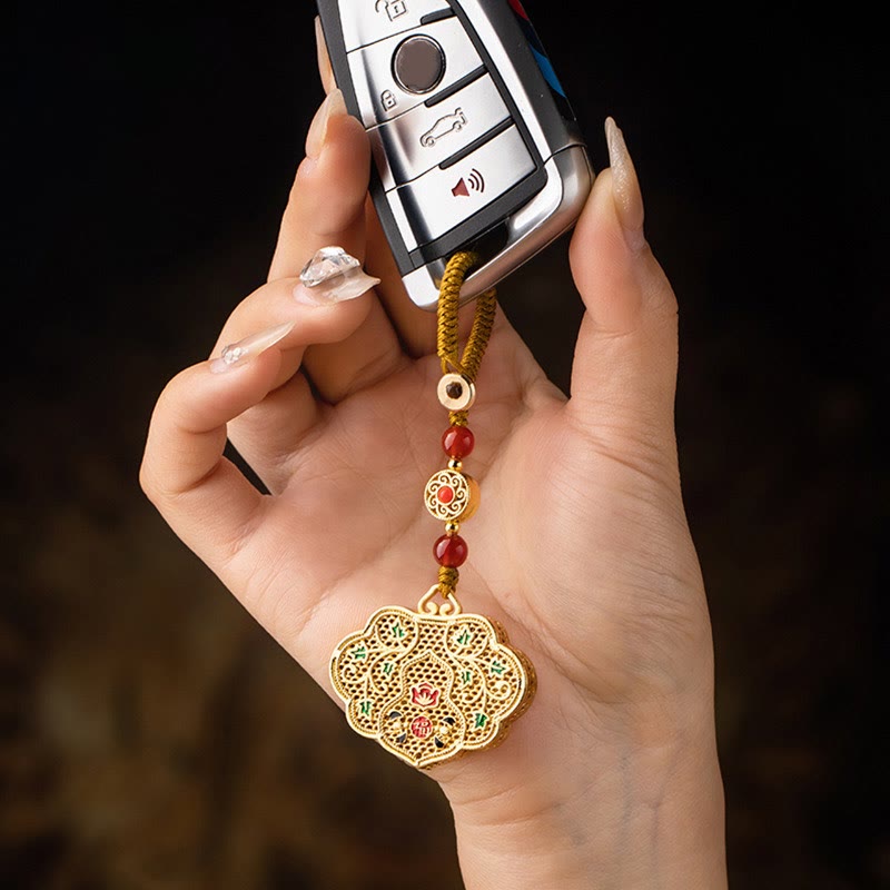 Nimara Ritual Lock of Good Wishes Fu Character Luck Blessing Key Chain
