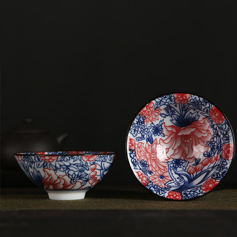 Nimara Ritual Flowers Fu Character Mountains Lotus Cherry Blossoms Ceramic Teacup Kung Fu Tea Cup