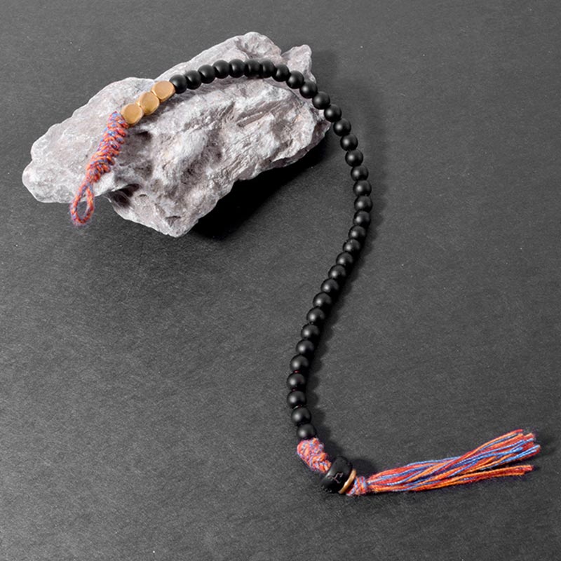 Nimara Ritual Handmade Tibetan Black Onyx Tassel Bracelet