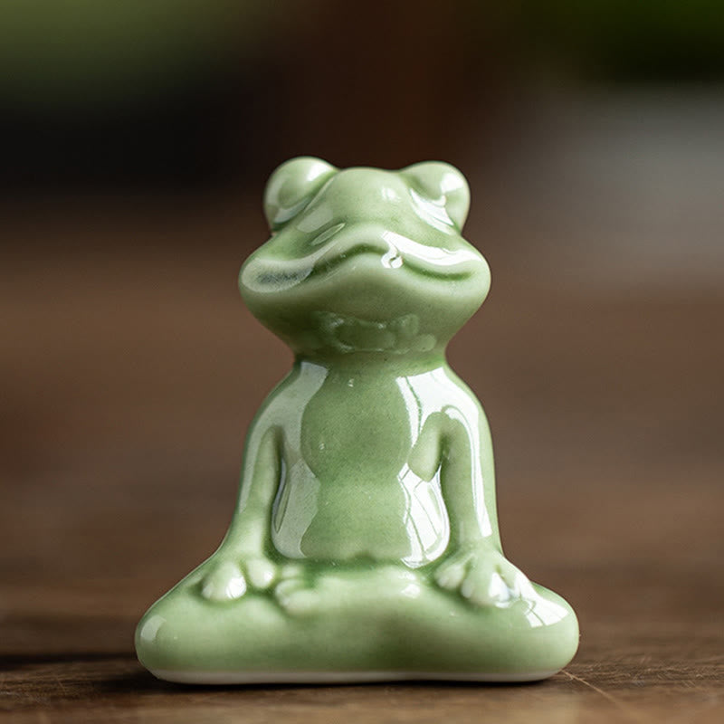 Nimara Ritual Mini Small Meditation Lotus Resting Frog Ceramic Wealth Luck Home Tea Pet Figurine Decoration