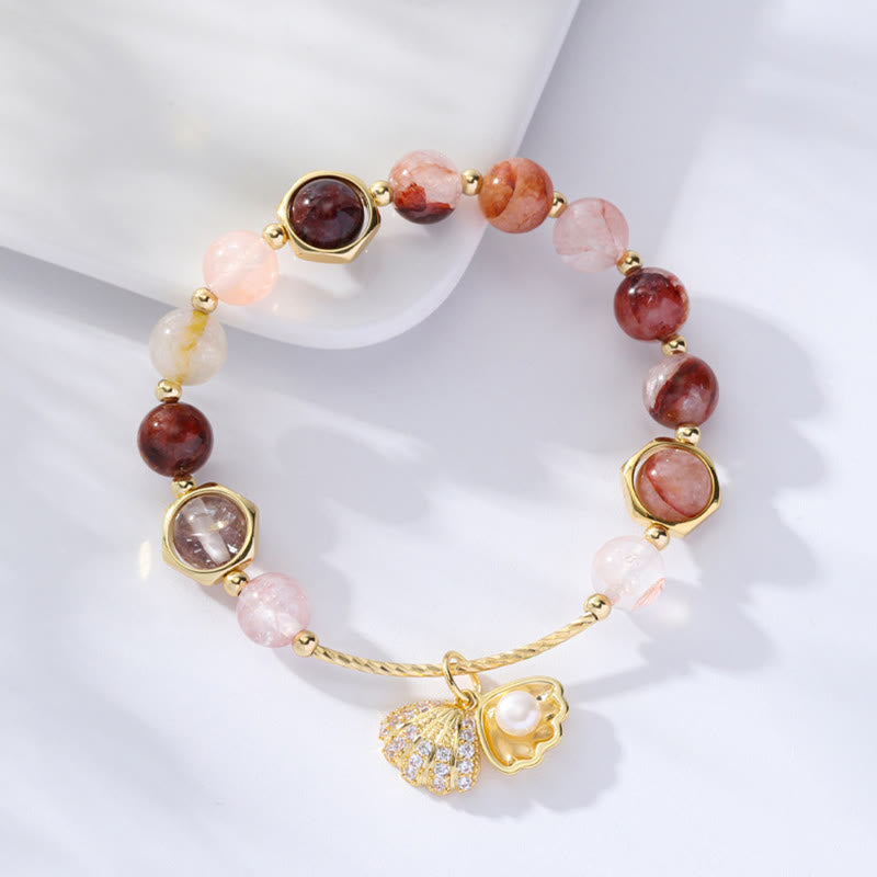 Nimara Ritual Natural Colorful Rutilated Quartz Shell Protection Bead Bracelet