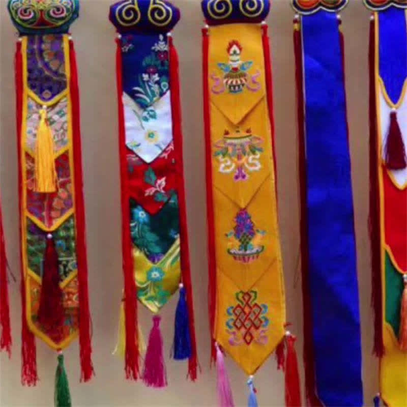 Nimara Ritual Lotus Flower Eight Auspicious Symbols Meditation Enlightenment Colorful Tassels Wall Art