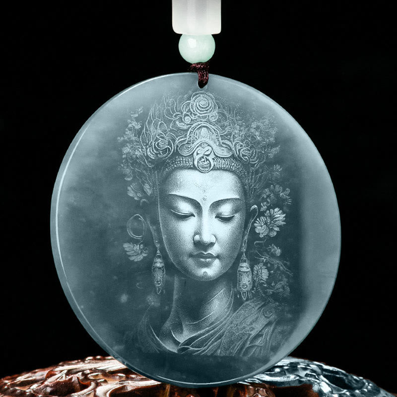 Nimara Ritual Kwan Yin Avalokitesvara Jade Abundance String Necklace Pendant