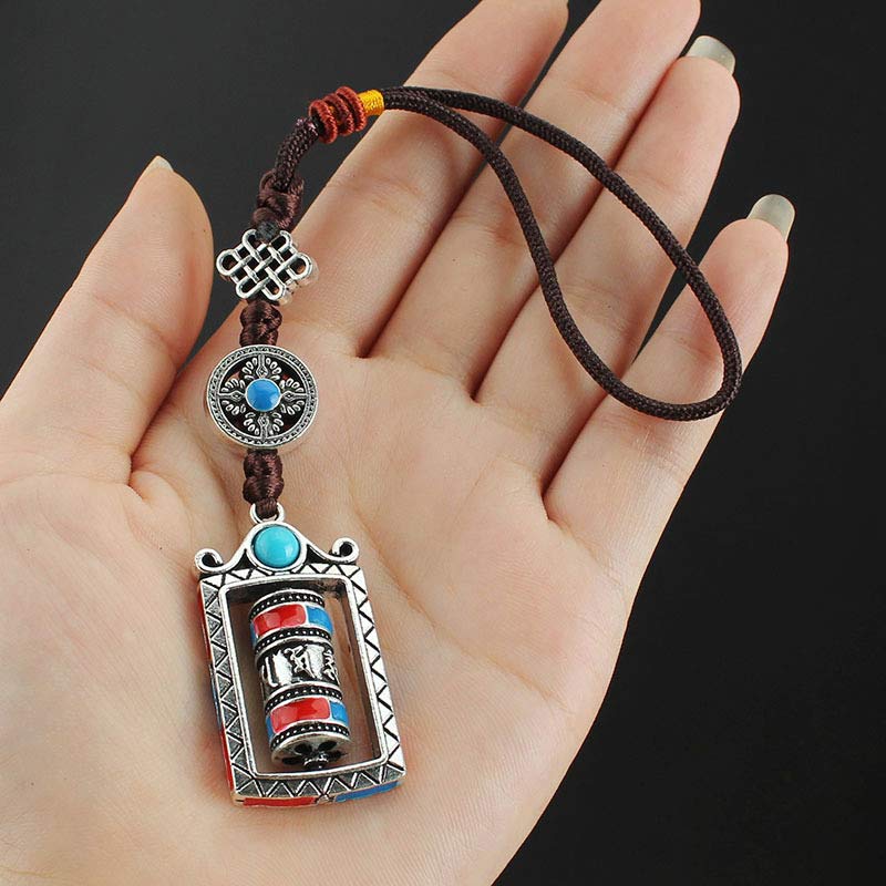 Nimara Ritual Six True Words Prayer Wheel Rotation Knot Blessing Keychain Decoration