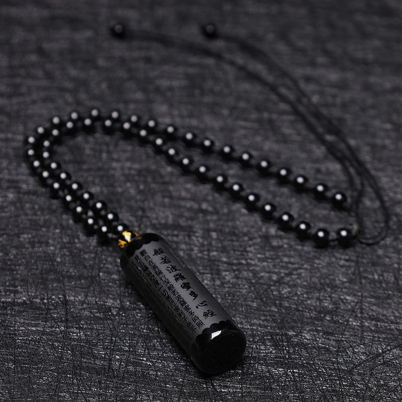 Nimara Ritual Natural Black Obsidian Heart Sutra Purification Necklace Pendant