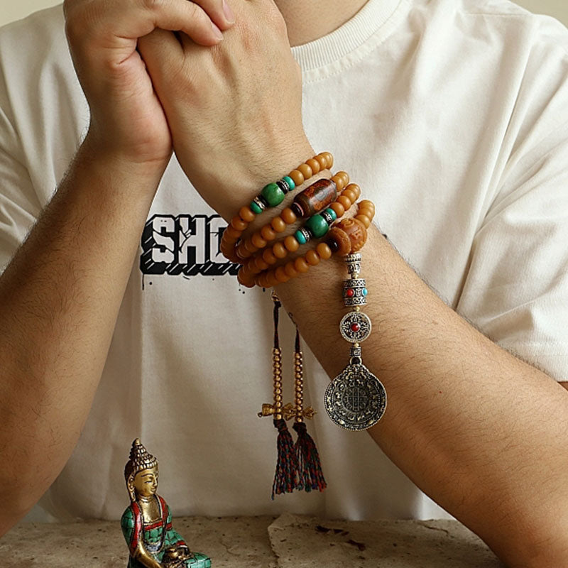 Nimara Ritual Tibet 108 Mala Beads Bodhi Seed Bagua Vajra Wealth Bracelet