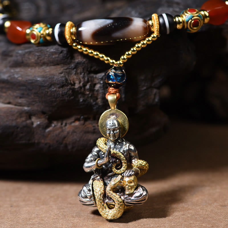 Nimara Ritual Handmade Buddha Snake Skull Head Dzi Bead Serenity Rope Necklace Pendant