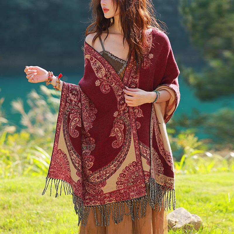 Nimara Ritual Tibetan Vine Leaves Pattern Design Shawl Cozy Travel Scarf Wrap