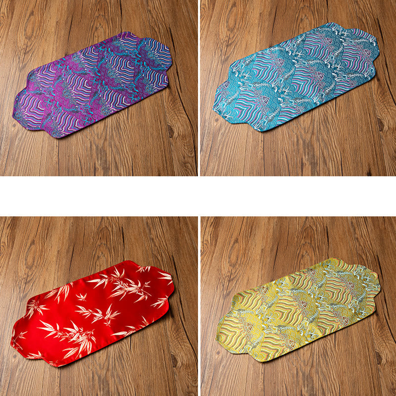 Nimara Ritual Sea Wave Bamboo Plum Blossom Brocade Embroidery Cup Mat Pad Tea Cup Coaster Kung Fu Tea Mat