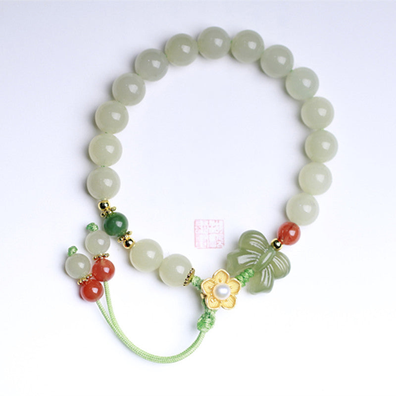 Nimara Ritual 925 Sterling Silver Jade Luck Flower Butterfly Bracelet