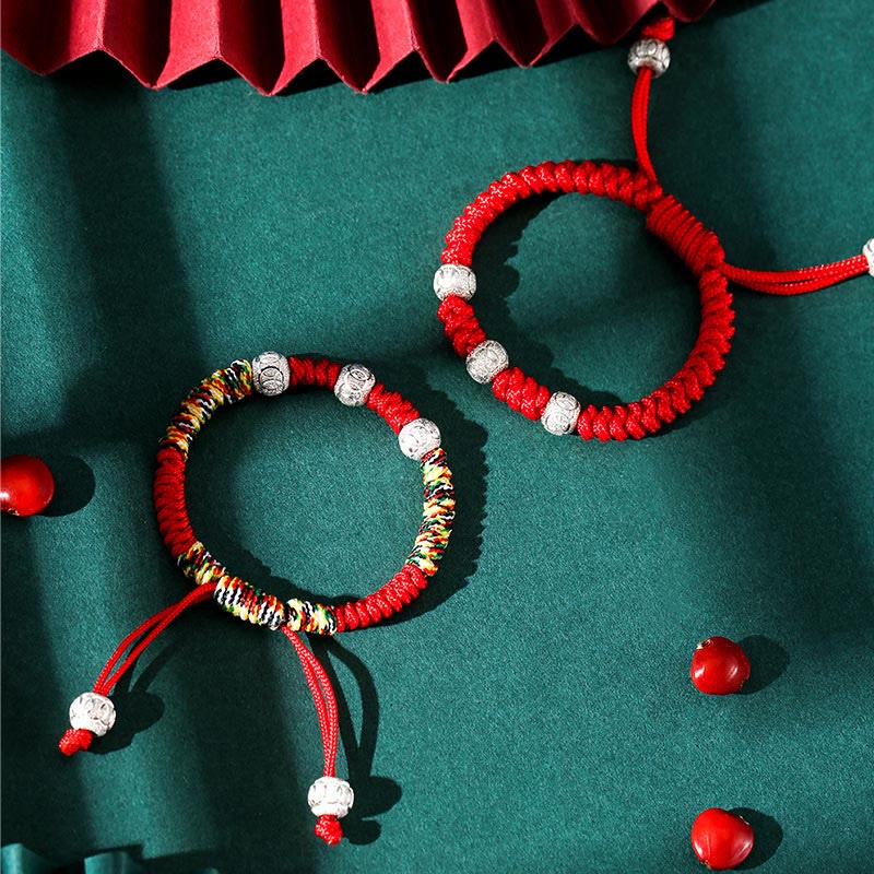 Nimara Ritual 925 Sterling Silver King Kong Knot Multicolored Red String Strength Handmade Braided Kids Child Bracelet
