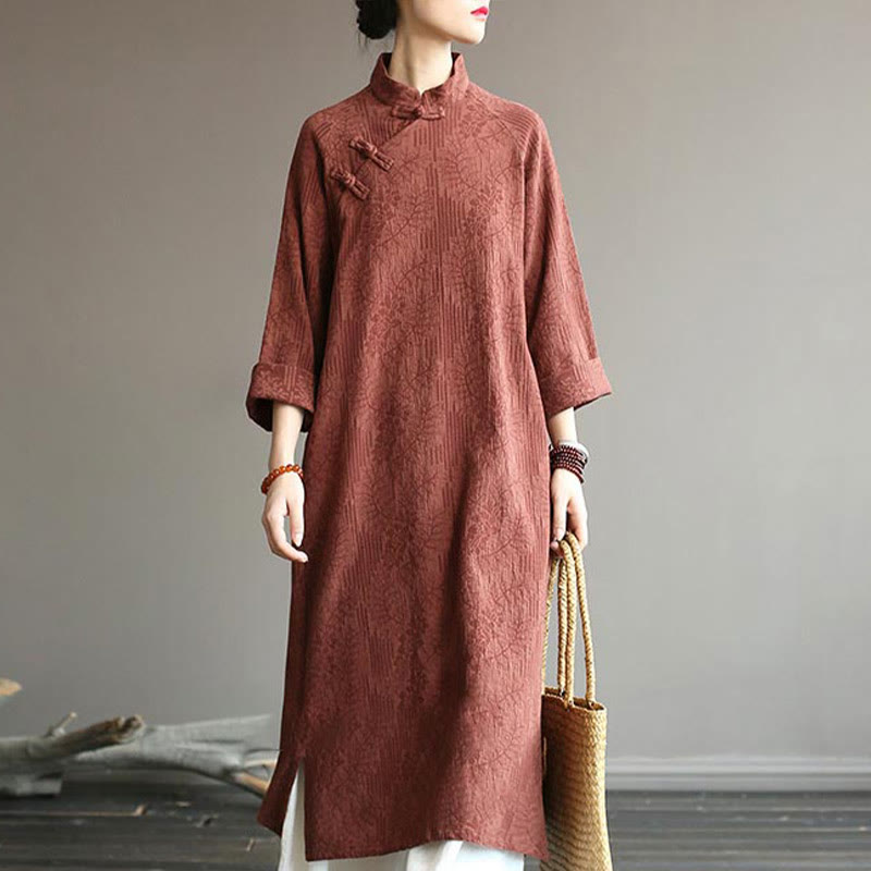 Nimara Ritual Flower Jacquard Midi Dress Long Sleeve Cotton Linen Dress Wide Leg Pants With Pockets