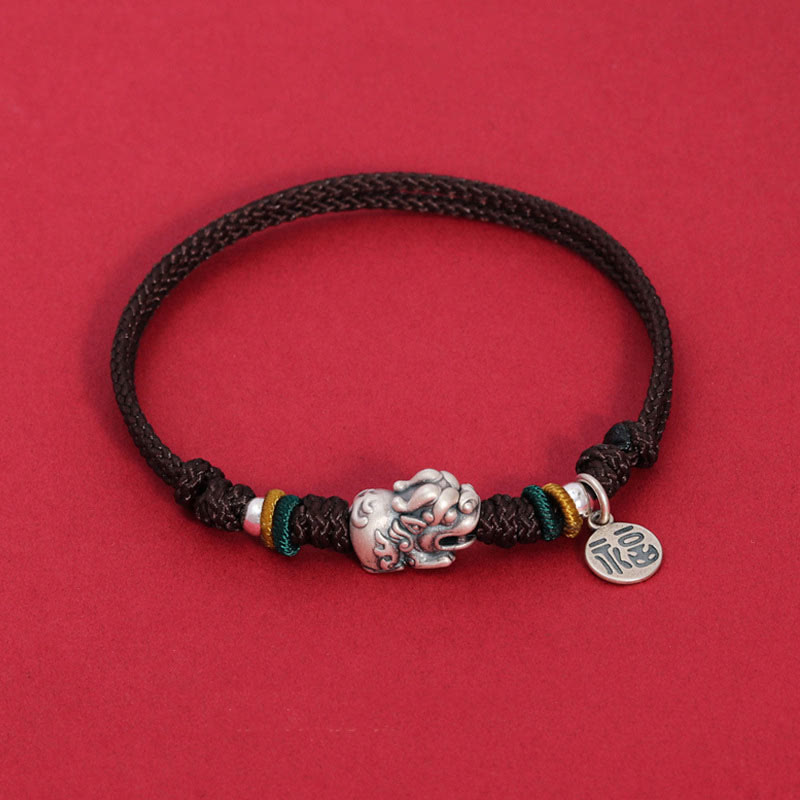 Nimara Ritual 925 Sterling Silver PiXiu Fu Character Wealth Luck Handmade Braided Bracelet