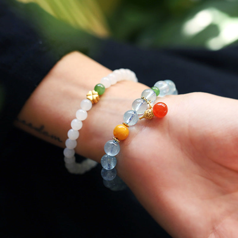 Nimara Ritual Aquamarine Red Agate Peace Gourd Charm Bracelet