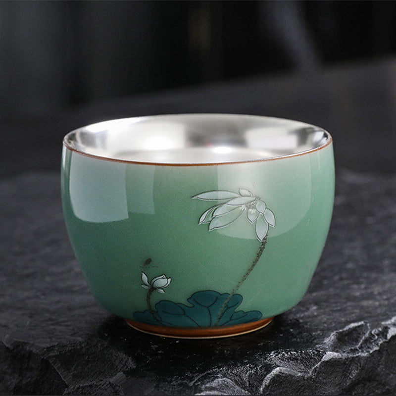 Nimara Ritual Butterfly Goldfish Lotus Koi Fish Ceramic Teacup Kung Fu Tea Cup 120ml