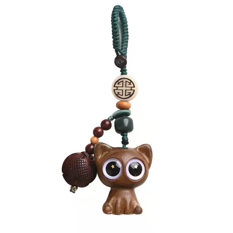 Nimara Ritual Green Sandalwood Lucky Cat Koi Fish Cure Key Chain Phone Hanging Decoration