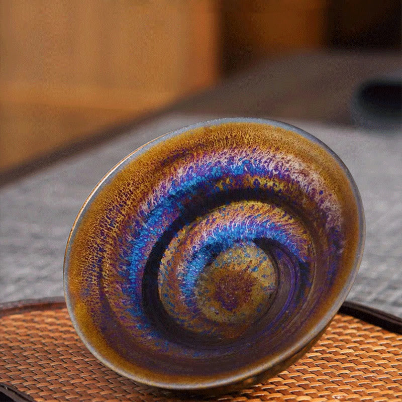 Nimara Ritual Chinese Jianzhan Colorful Milky Way Glaze Ceramic Teacup Tenmoku Kung Fu Tea Cup