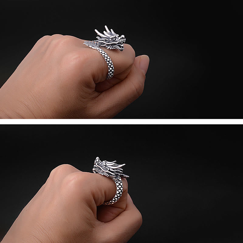 Nimara Ritual 990 Sterling Silver Vintage Dragon Design Luck Protection Strength Adjustable Ring
