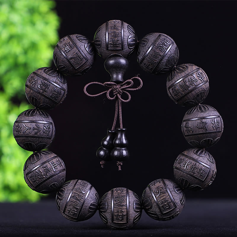 Nimara Ritual Chinese Zodiac Rosewood Ebony Copper Coin PiXiu Carved Warmth Bracelet