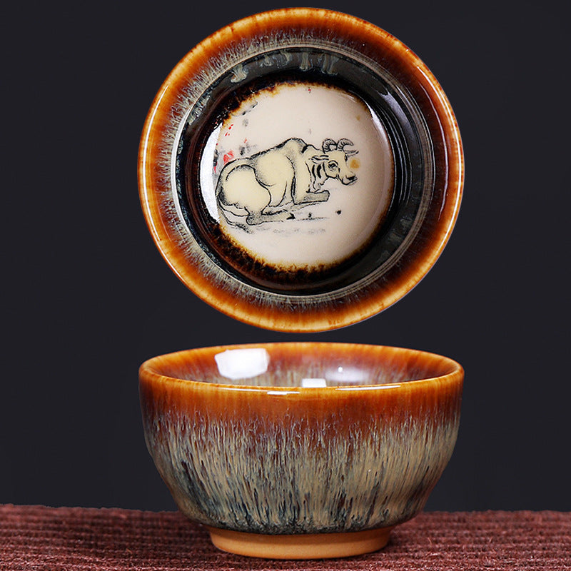 Nimara Ritual 12 Chinese Zodiac Pattern Ceramic Teacup Kung Fu Jian Chinese Zhan Tea Cup 73ml