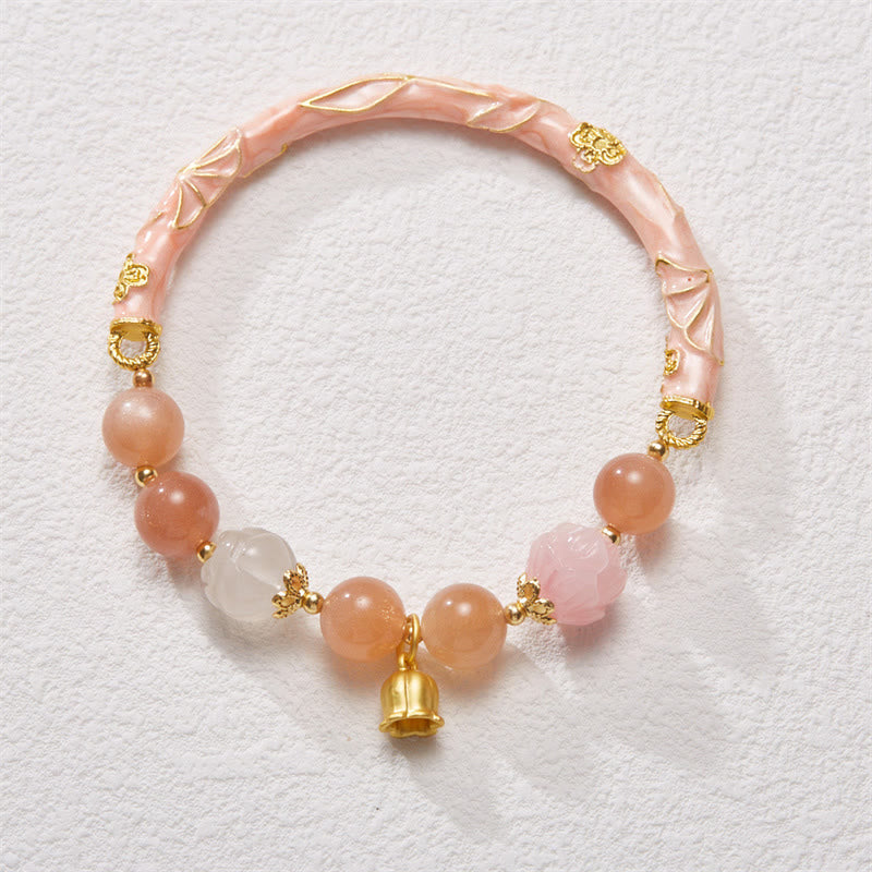 Nimara Ritual Sun Stone Golden Silk Jade Lily of the Valley Charm Positive Bracelet Bangle