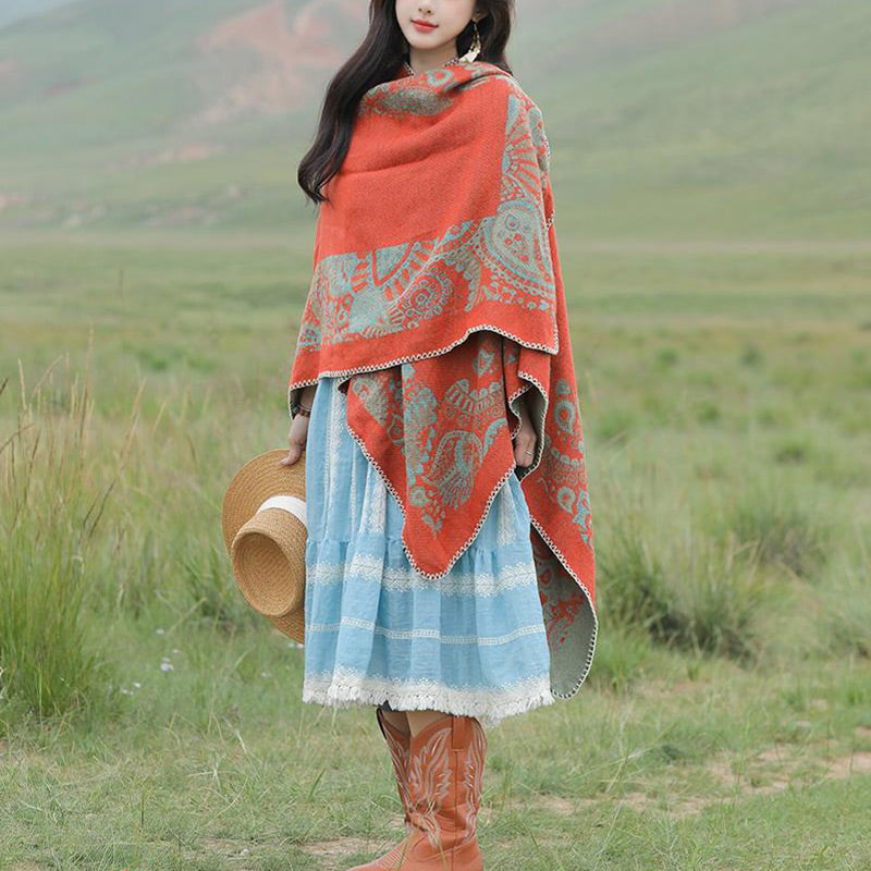Nimara Ritual Tibetan Shawl Simple Pattern Winter Cozy Travel Scarf Wrap