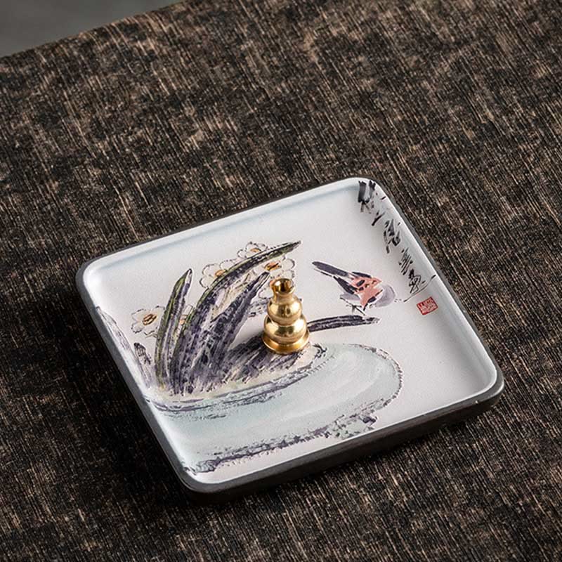 Nimara Ritual Mountain Lake Flower Leaf Healing Ceramic Plate Tray Stick Incense Burner Decoration