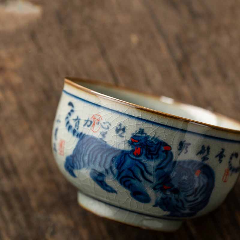 Nimara Ritual Jingdezhen Hand Painted Cute Tiger Ceramic Teacup Kung Fu Tea Cup Bowl 140ml