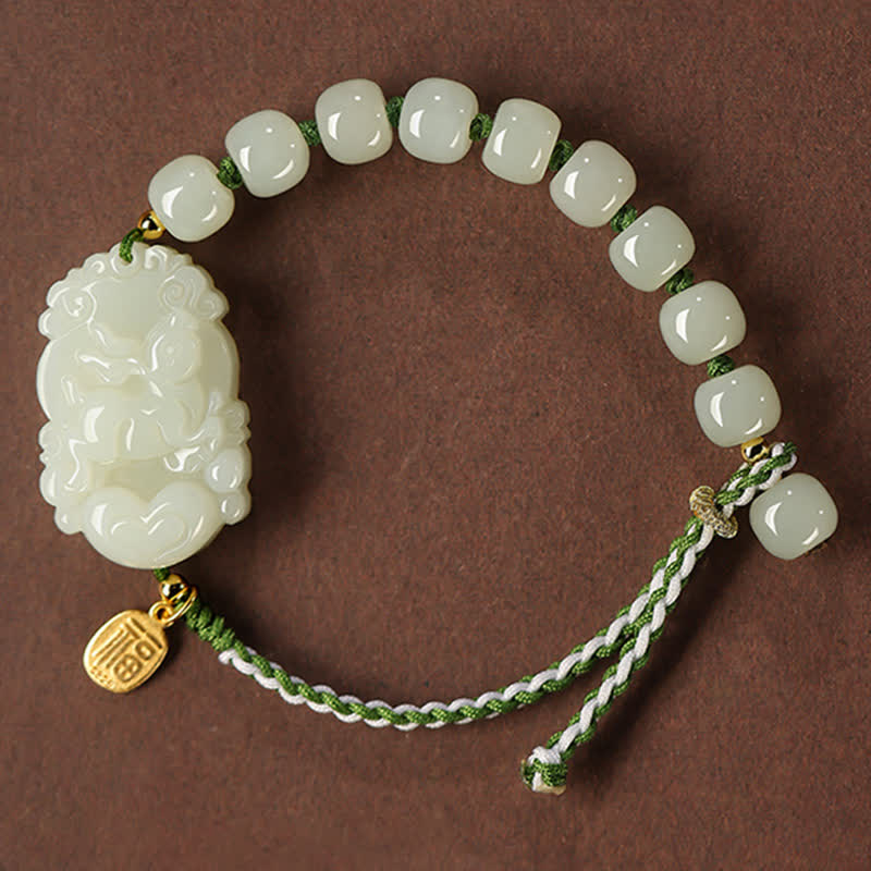 Nimara Ritual 925 Sterling Silver Chinese Zodiac Hetian Jade Happiness Luck String Bracelet
