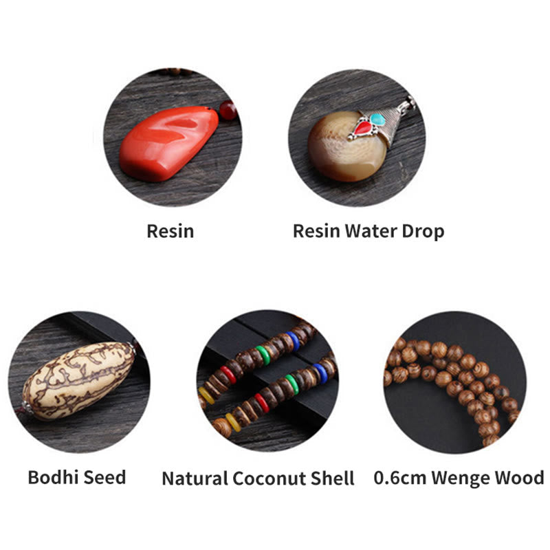 Nimara Ritual Tibetan Wenge Wood Bodhi Seed Agate Balance Peace Necklace Pendant