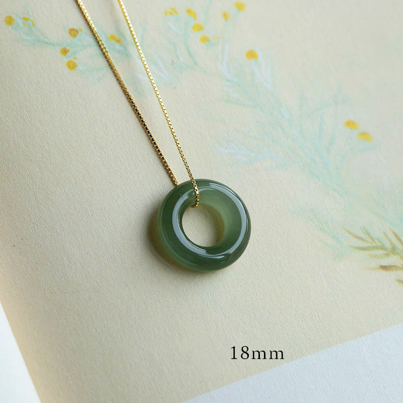 Nimara Ritual Natural Round Jade Peace Buckle Luck Abundance Necklace Pendant