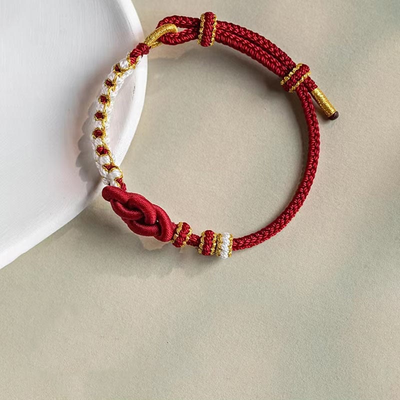 Nimara Ritual Handmade True Love Knot Peach Blossom Charm Luck Rope Bracelet