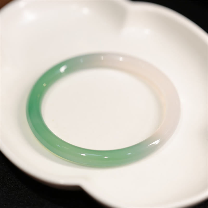 Nimara Ritual Natural White And Green Chalcedony Agate Positive Cuff Bracelet Bangle