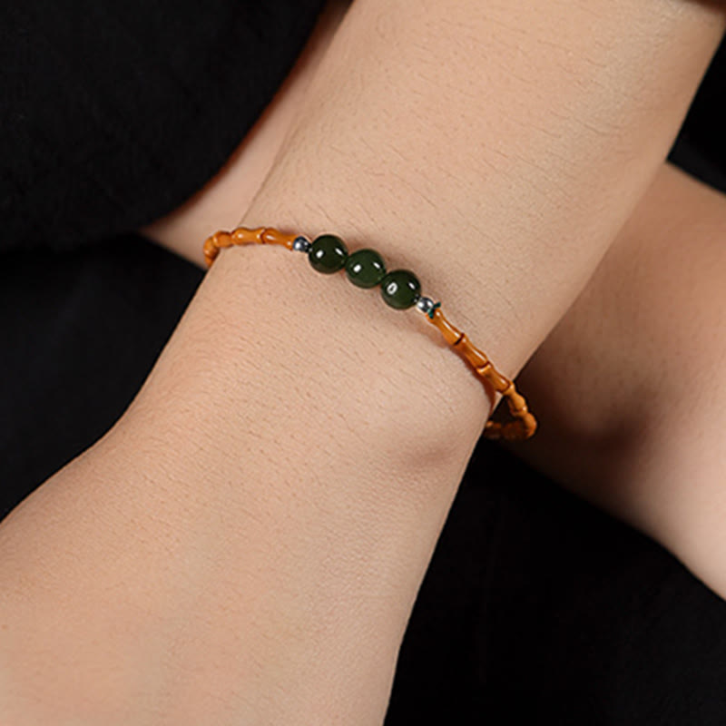 Nimara Ritual Natural Olive Pit Bamboo Pattern Hetian Jade Beads Luck Bracelet