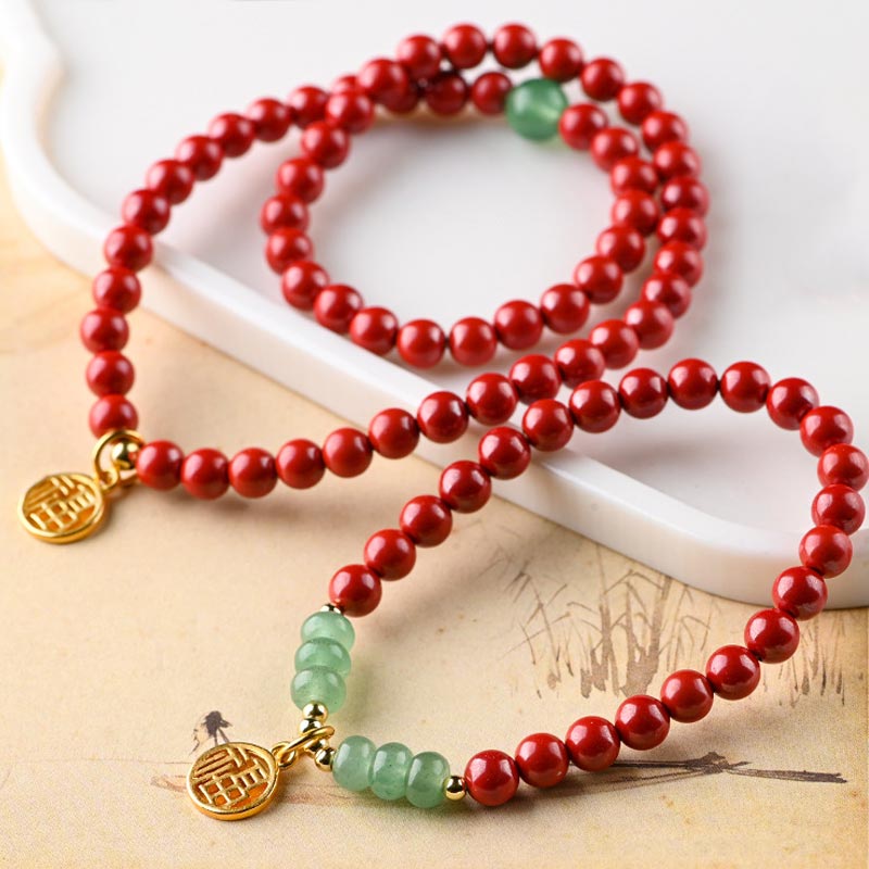 Nimara Ritual Tibetan Cinnabar Green Aventurine Luck Bracelet Necklace