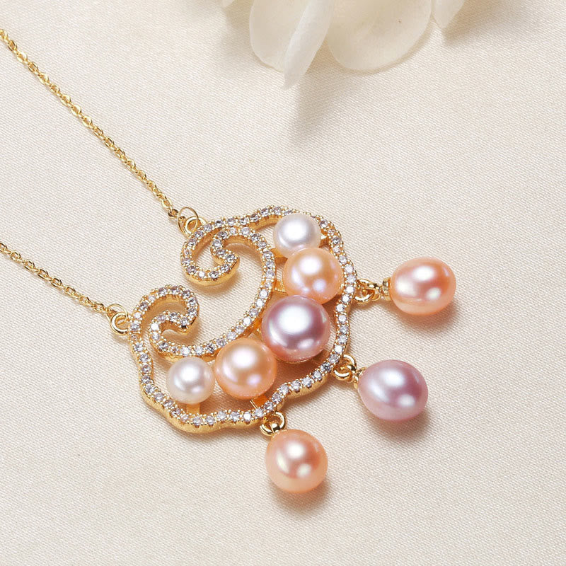 Nimara Ritual 18K Gold Plated Natural Pearl Chinese Lock Charm Sincerity Necklace Pendant
