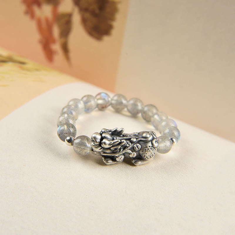 Nimara Ritual 925 Sterling Silver Natural Garnet Moonstone Red Agate PiXiu Wealth Ring