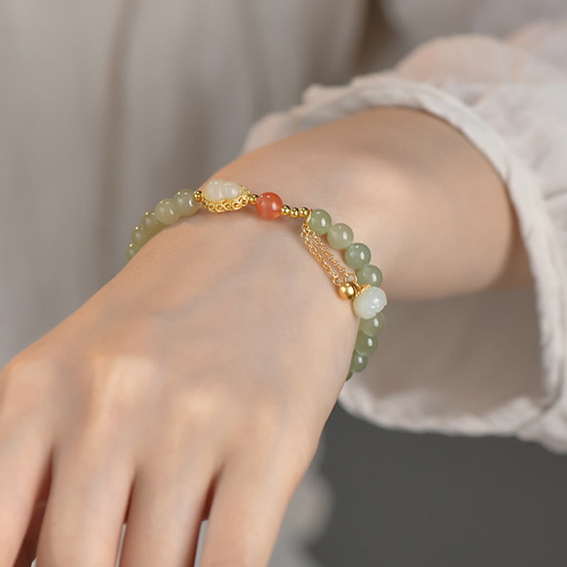 Nimara Ritual 925 Sterling Silver Hetian Jade Gourd Lotus Abundance Luck Bracelet