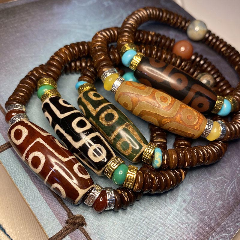 Nimara Ritual Tibetan Nine-Eye Dzi Bead Wealth Bracelet