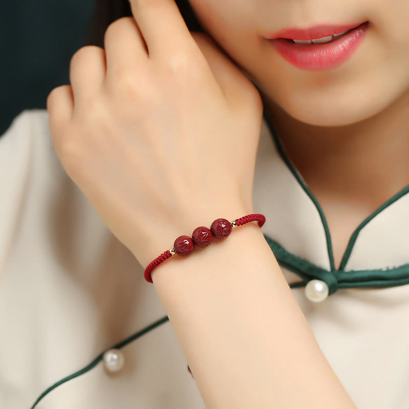 Nimara Ritual Handmade Cinnabar Om Mani Padme Hum Engraved Beads Blessing Braided Bracelet