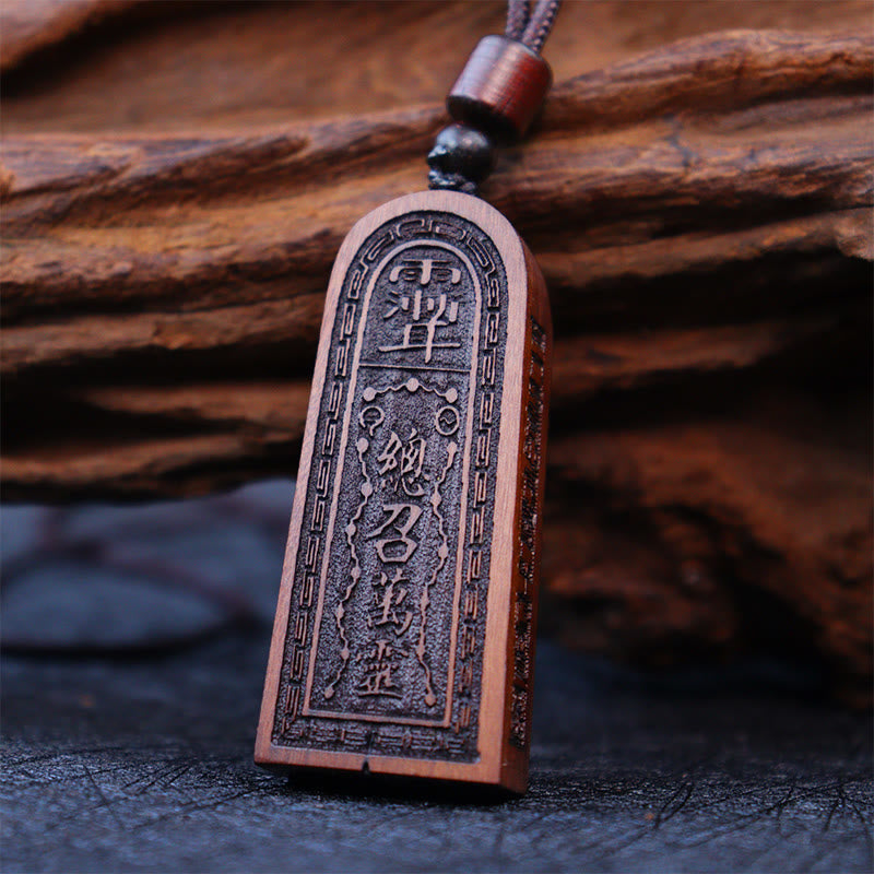 Nimara Ritual Lightning Struck Jujube Wood Taoist Five Thunder Order Luck Protection Necklace Pendant