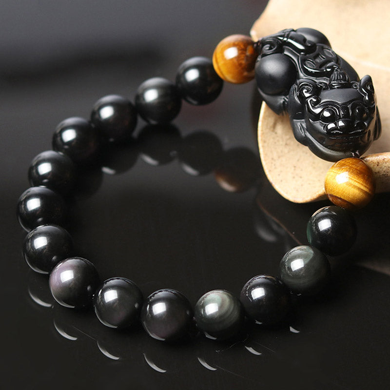 Nimara Ritual FengShui PiXiu Rainbow Obsidian Tiger Eye Wealth Bracelet