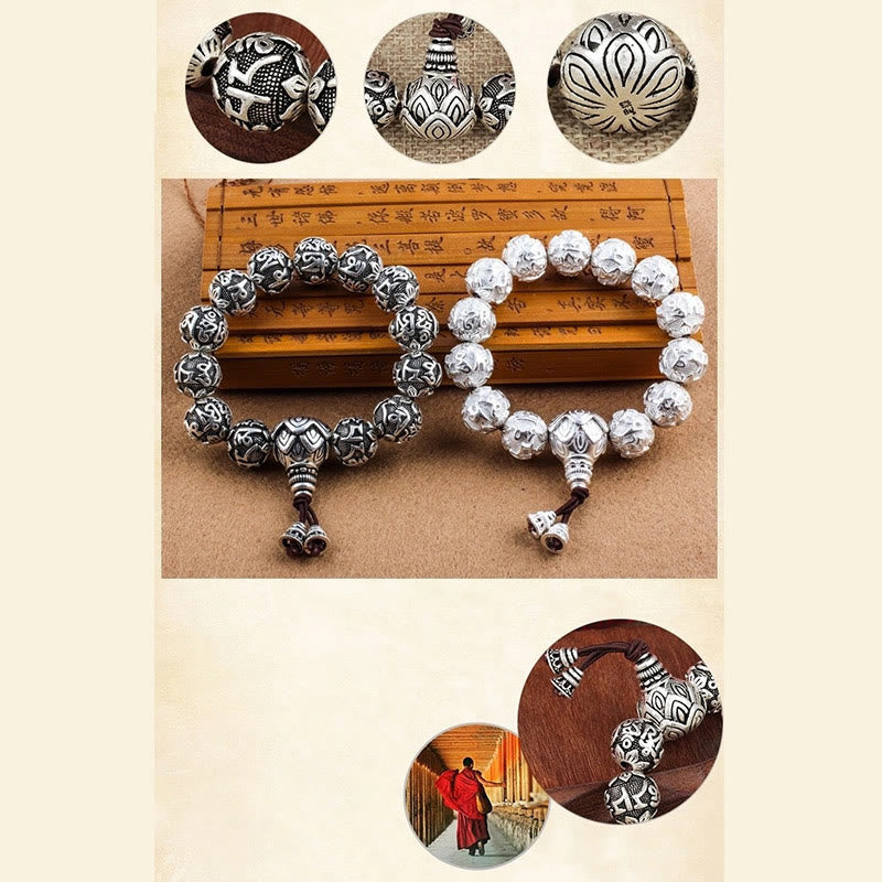 Nimara Ritual Tibetan Om Mani Padme Hum Carved Alloy Beads Amulet Bracelet