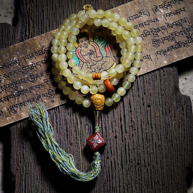 Nimara Ritual 108 Mala Beads Tibet Sheep Horn Amber Luck Bracelet